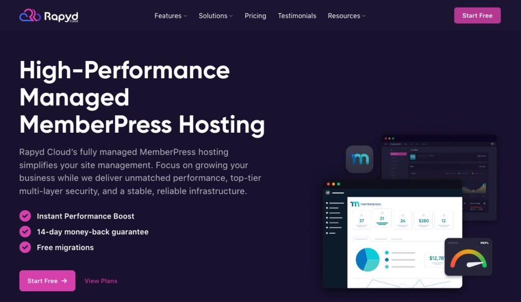 Screenshot of RapydCloud MemberPress Hosting Landing Page