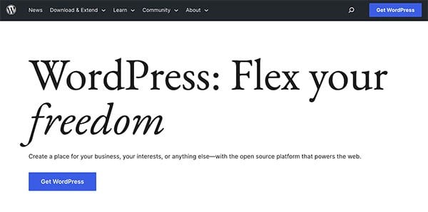 WordPress.org homepage. Flex your freedom.