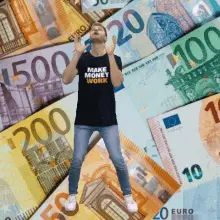 Guy happily catching euros