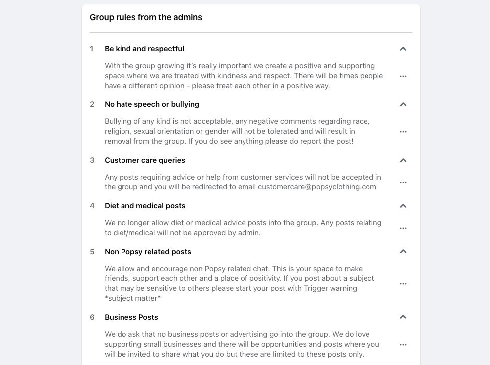 Facebook Group Rules Example