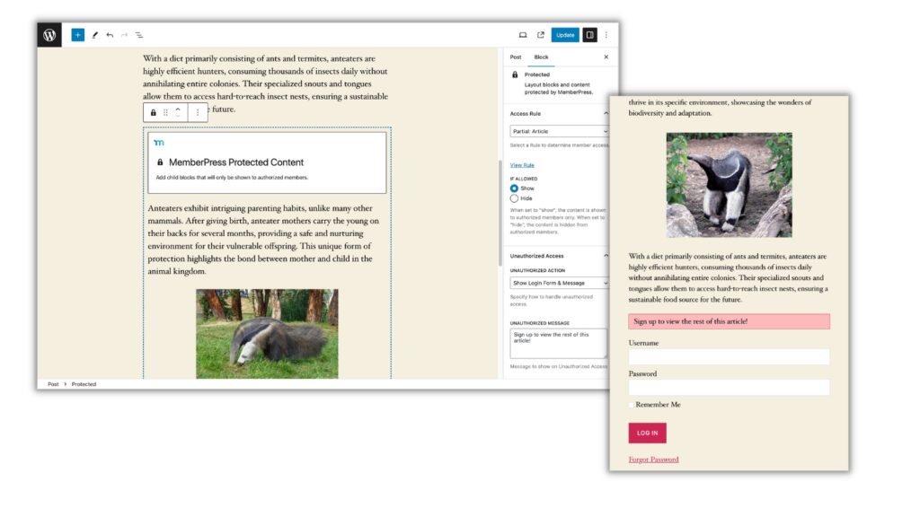 MemberPress Protected Block screenshots