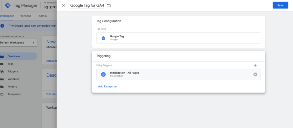 Google tag for GA4 screenshot