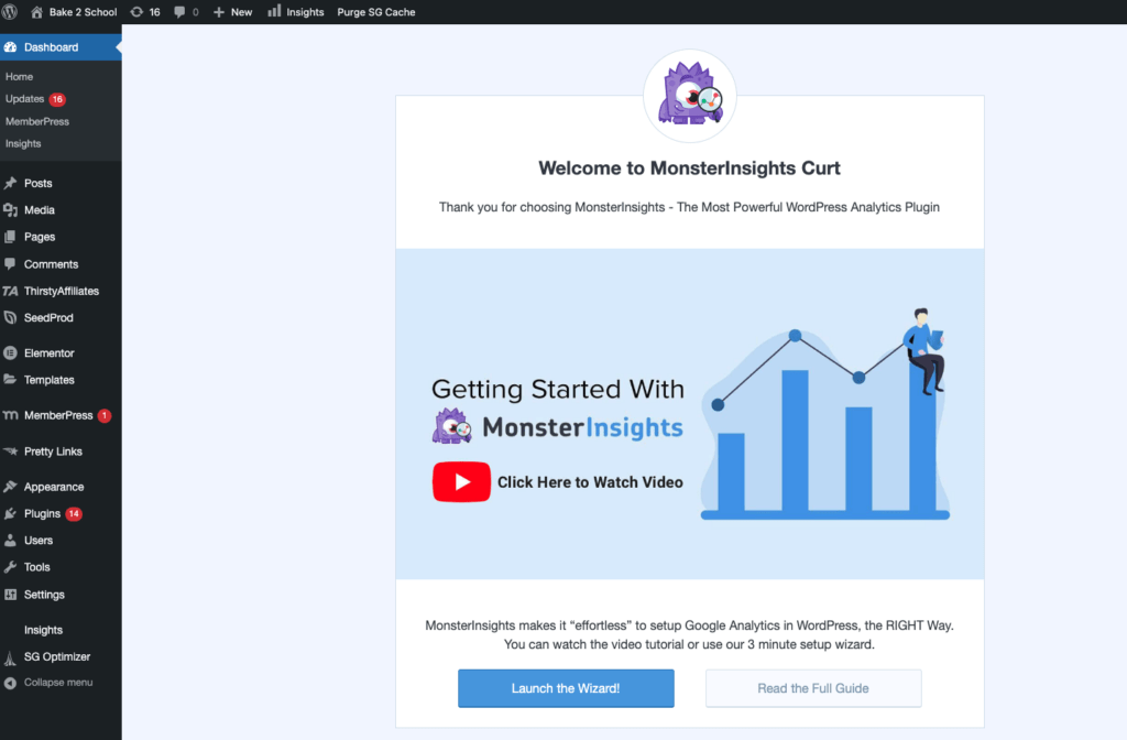 Asistente de configuración de MonsterInsights en WordPress