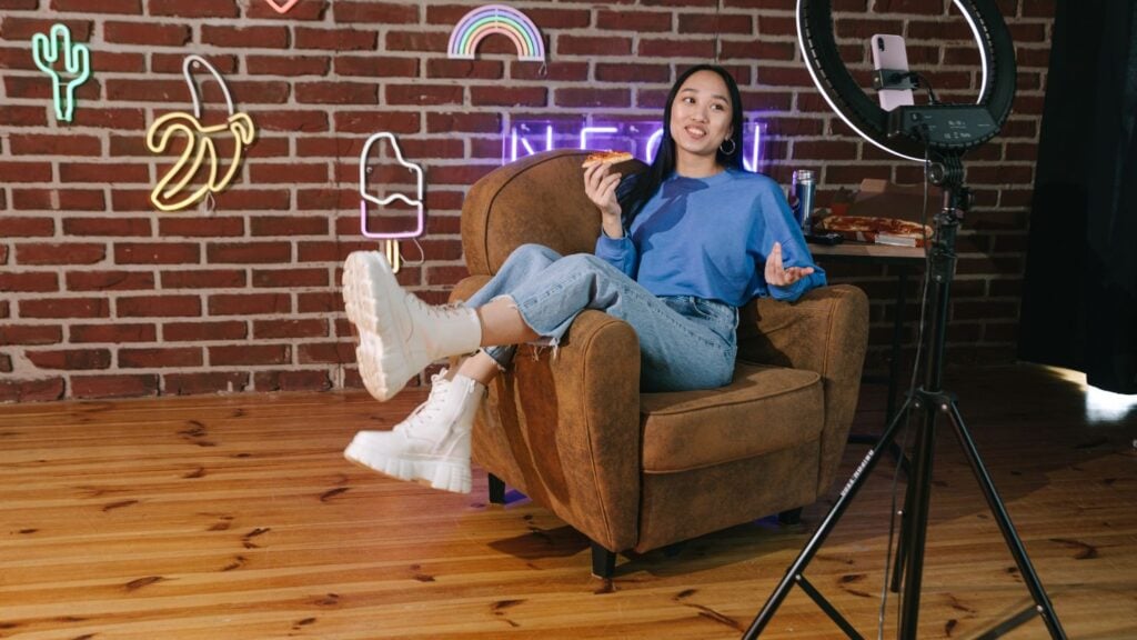 An influencer shooting promotional content for her channel.