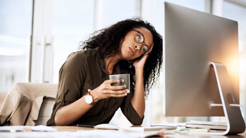 A woman frustrated over slow website loading.