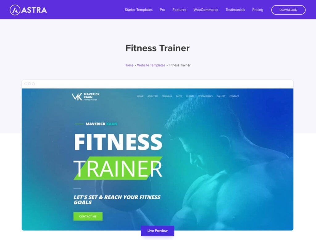 Astra fitness trainer WordPress coaching theme