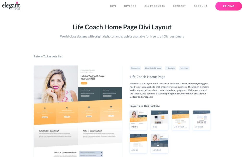 Divi life coach WordPress coaching theme