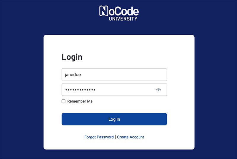 NoCode University login page.