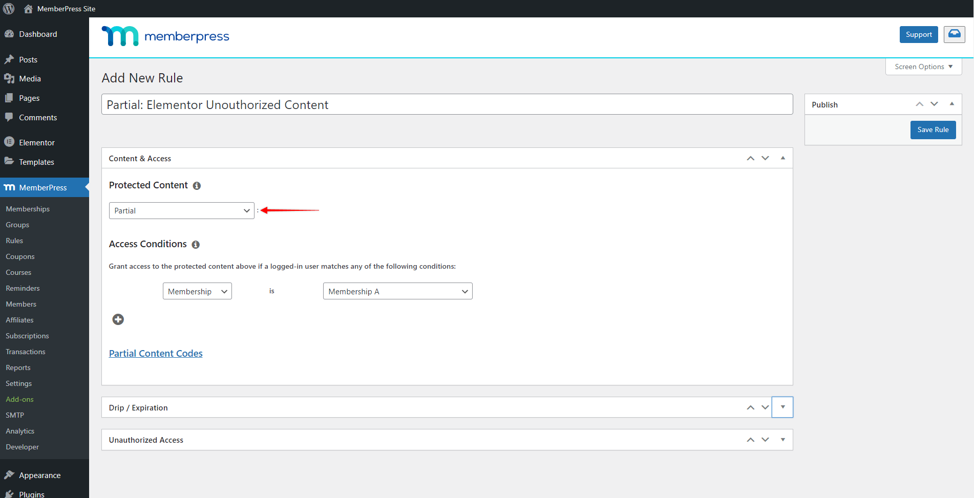 Create a MemberPress Partial Rule