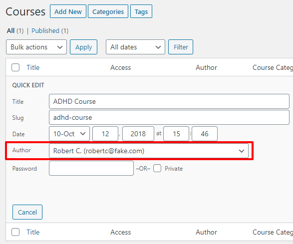 Mudança de autores nos cursos MemberPress