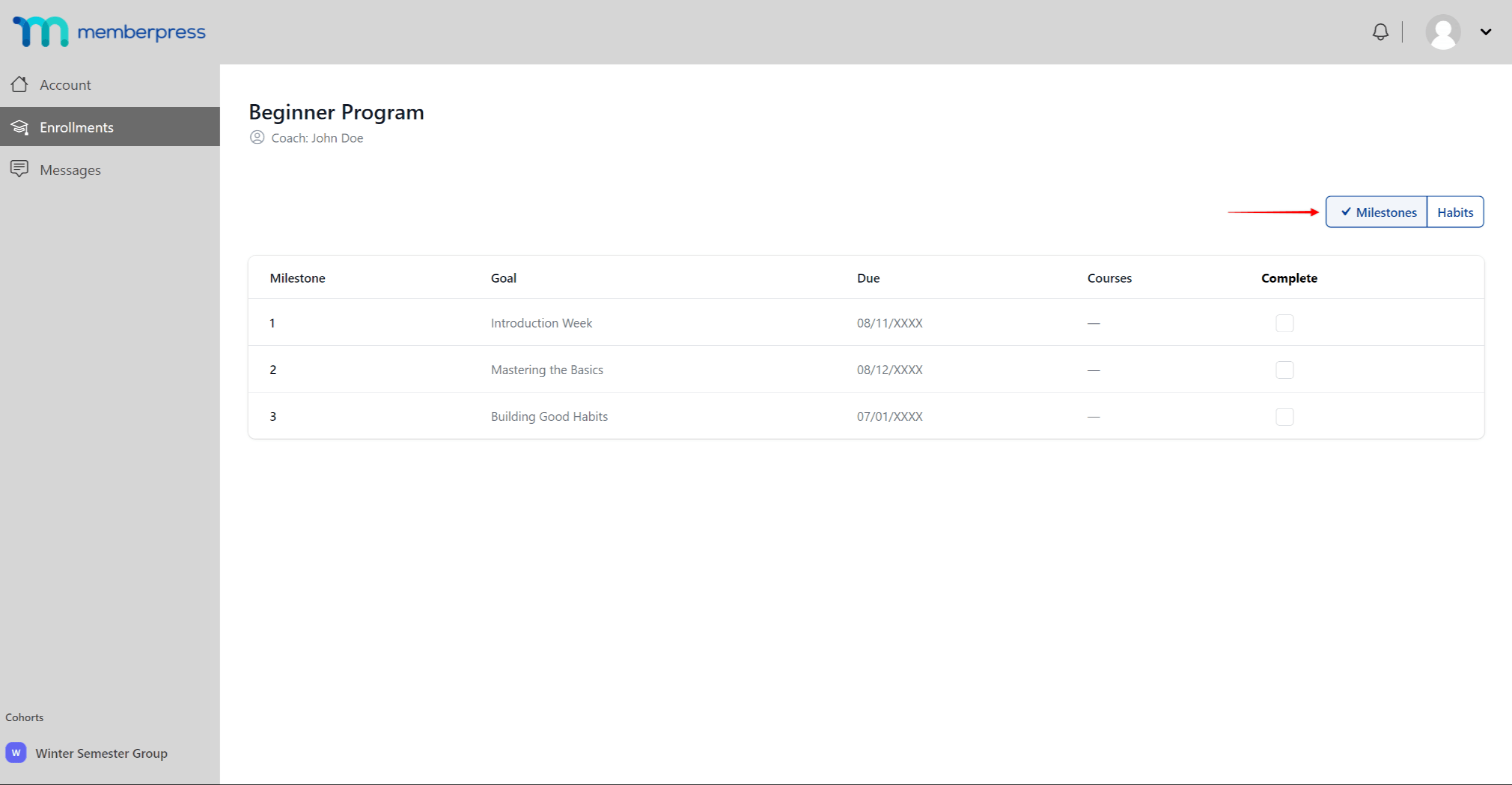 Coaching - Program Milestones