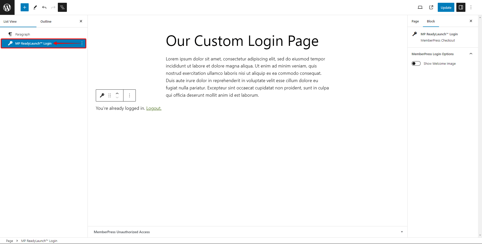 ReadyLaunch™ Login block