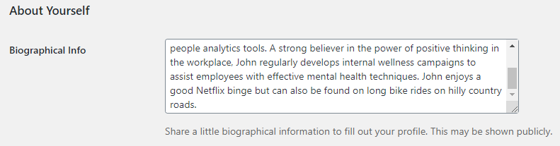 Changing Bio text inside WordPress