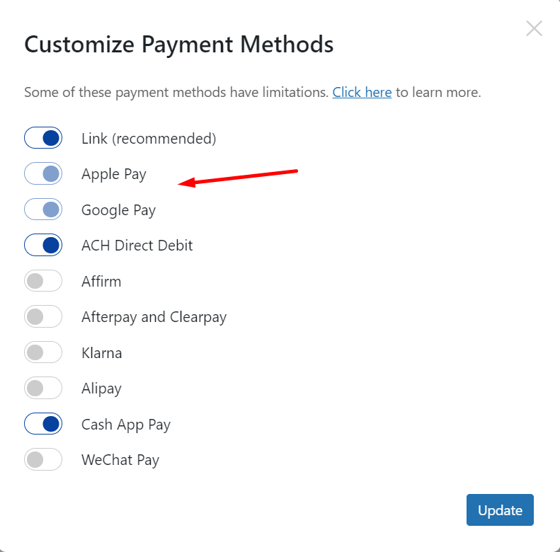 méthodes de paiement personnalisées pour les services d'achat immédiat et de paiement ultérieur comme affirm et klarna (voir capture d'écran)