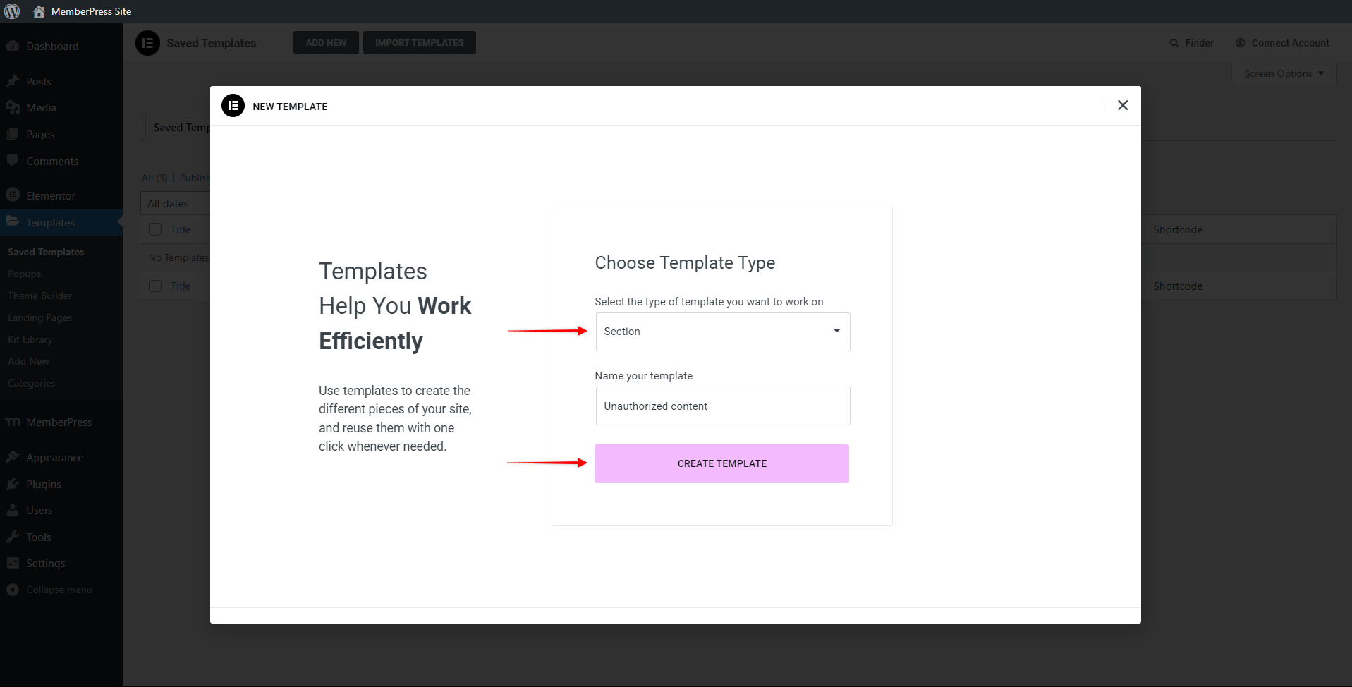 Elementor Pro - Create a Section template