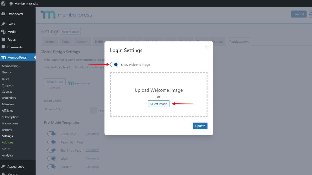 Configurações de login do ReadyLaunch™