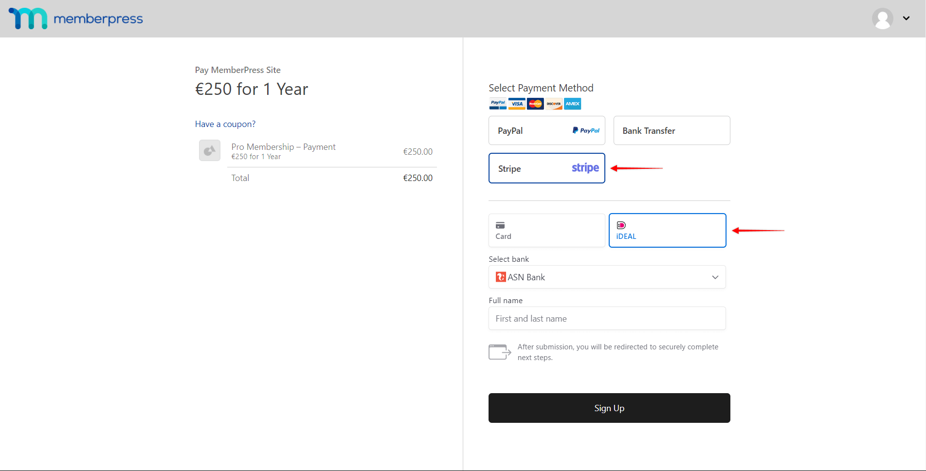 image | MemberPress iDEAL on MemberPress Registration Form