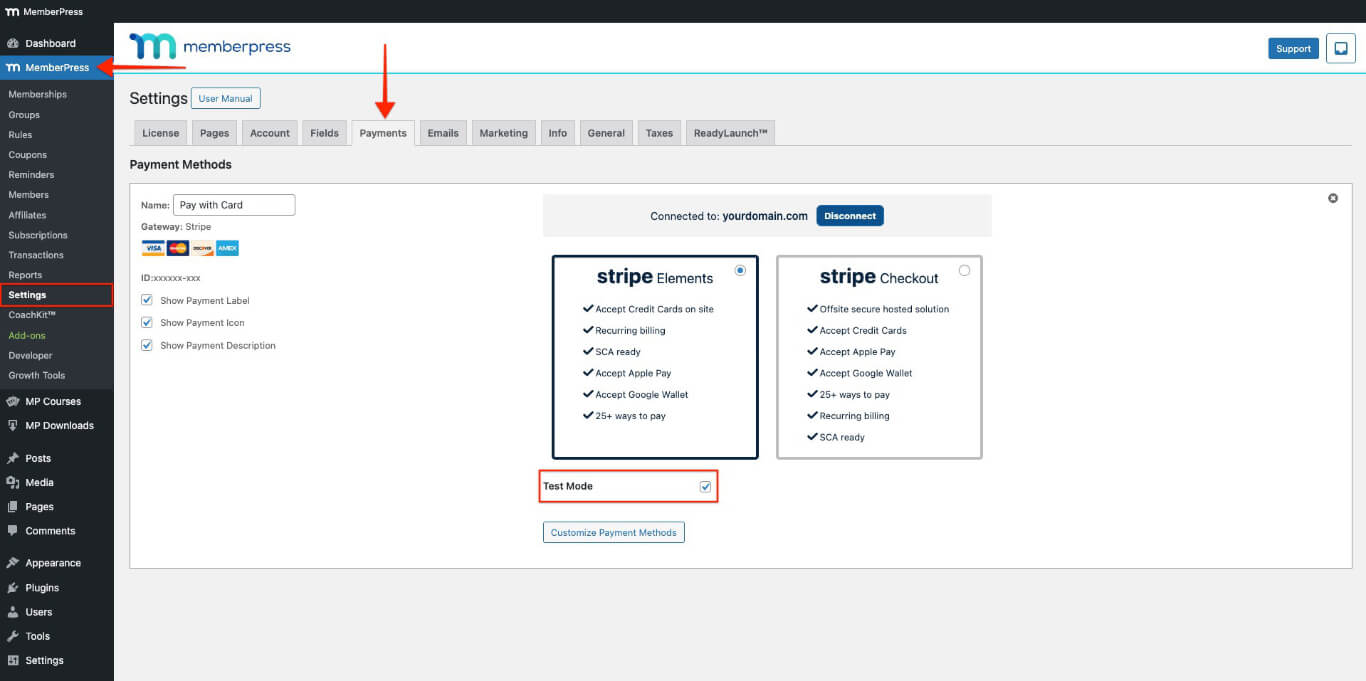 Stripe-Testmodus in MemberPress