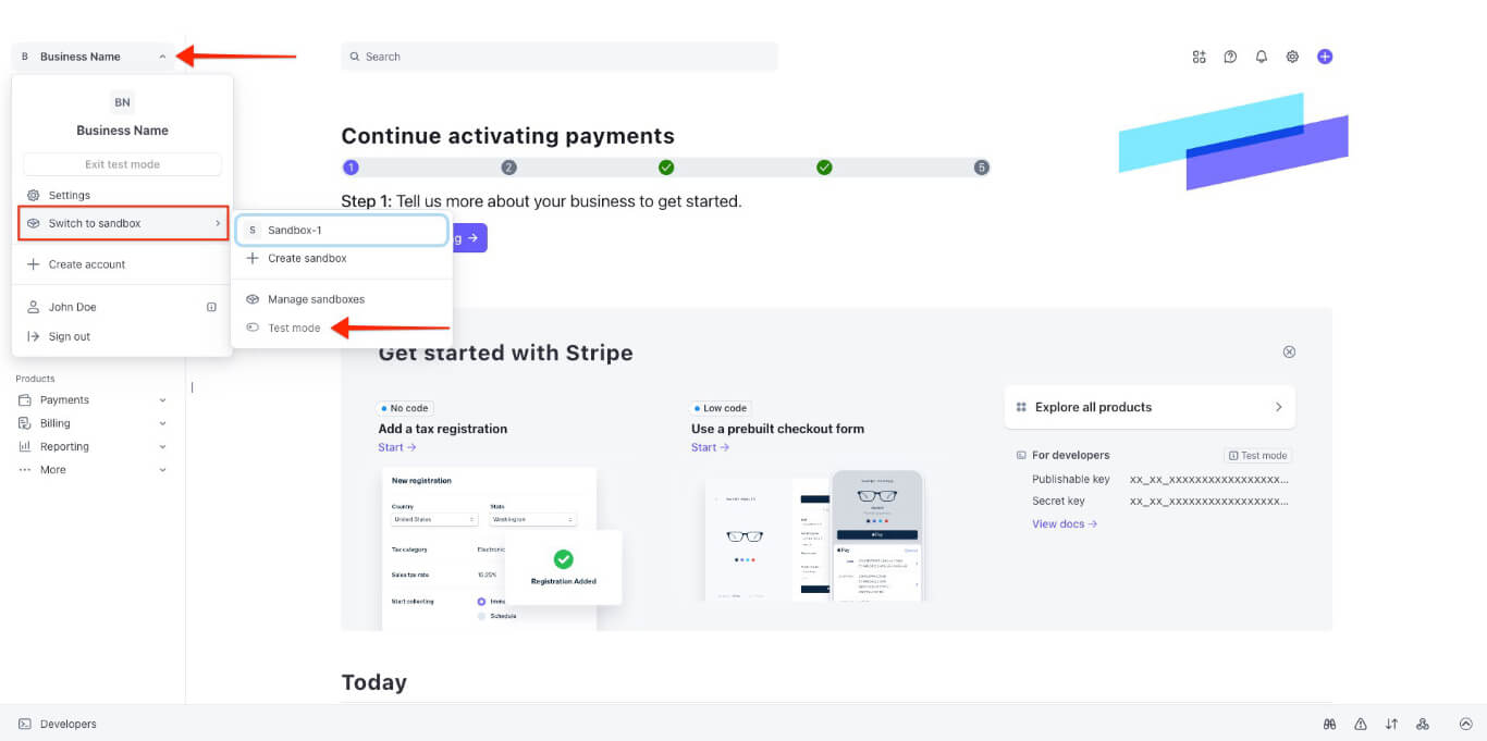 Testbetrieb im Stripe