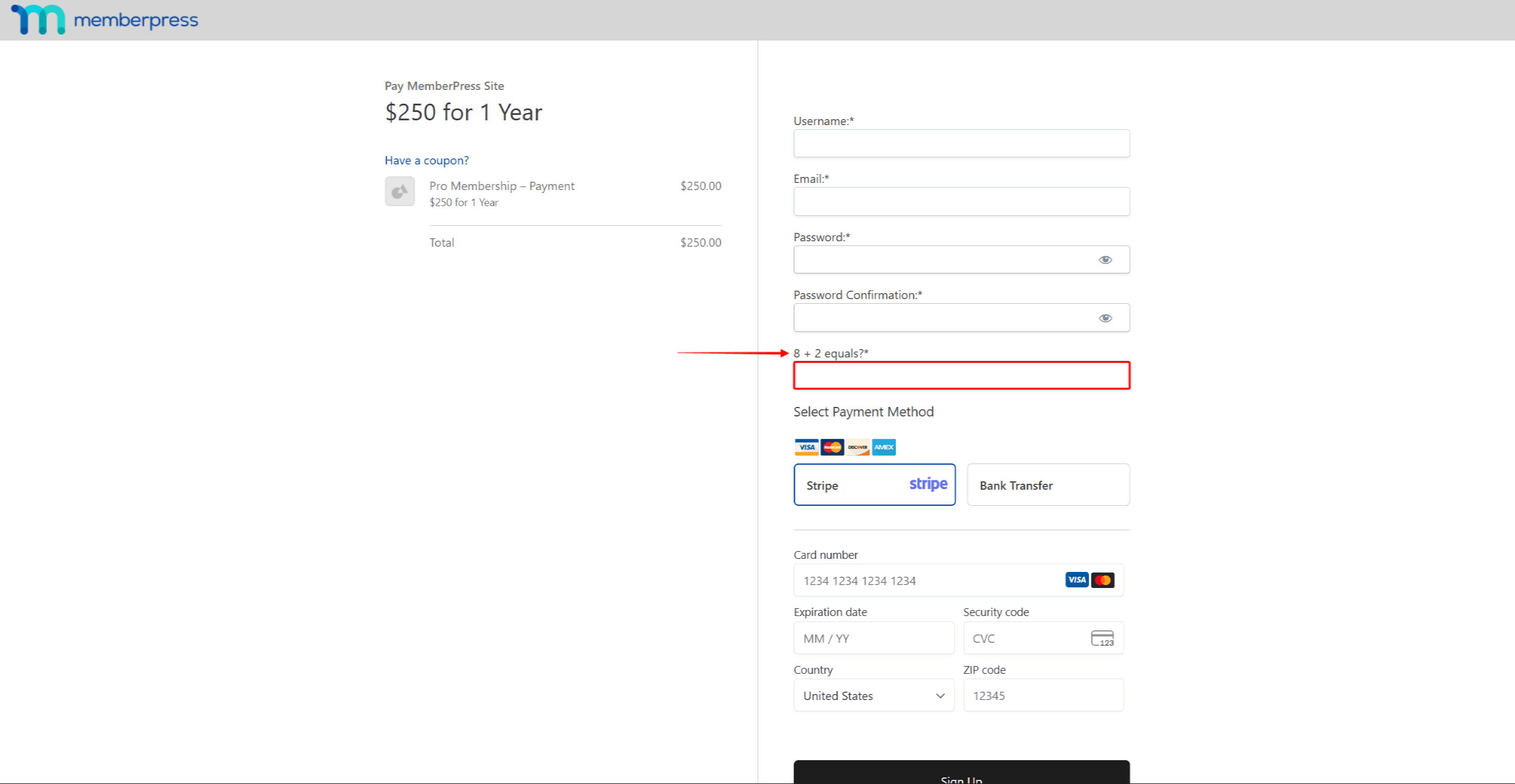mepr-math-captcha-registration | MemberPress Math Captcha on Registration