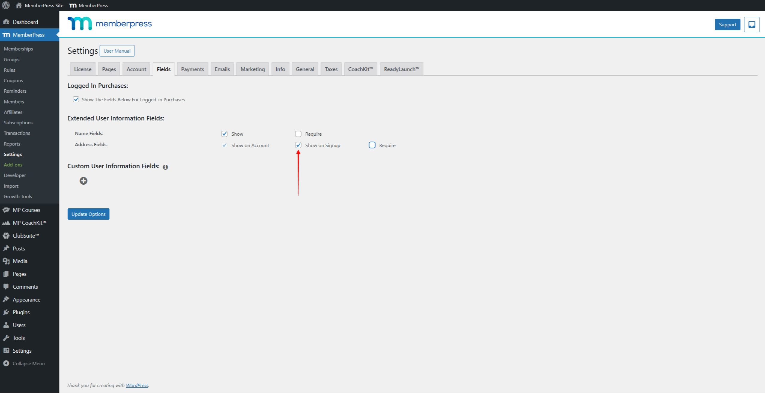 Show MemberPress Address Fields on Registration