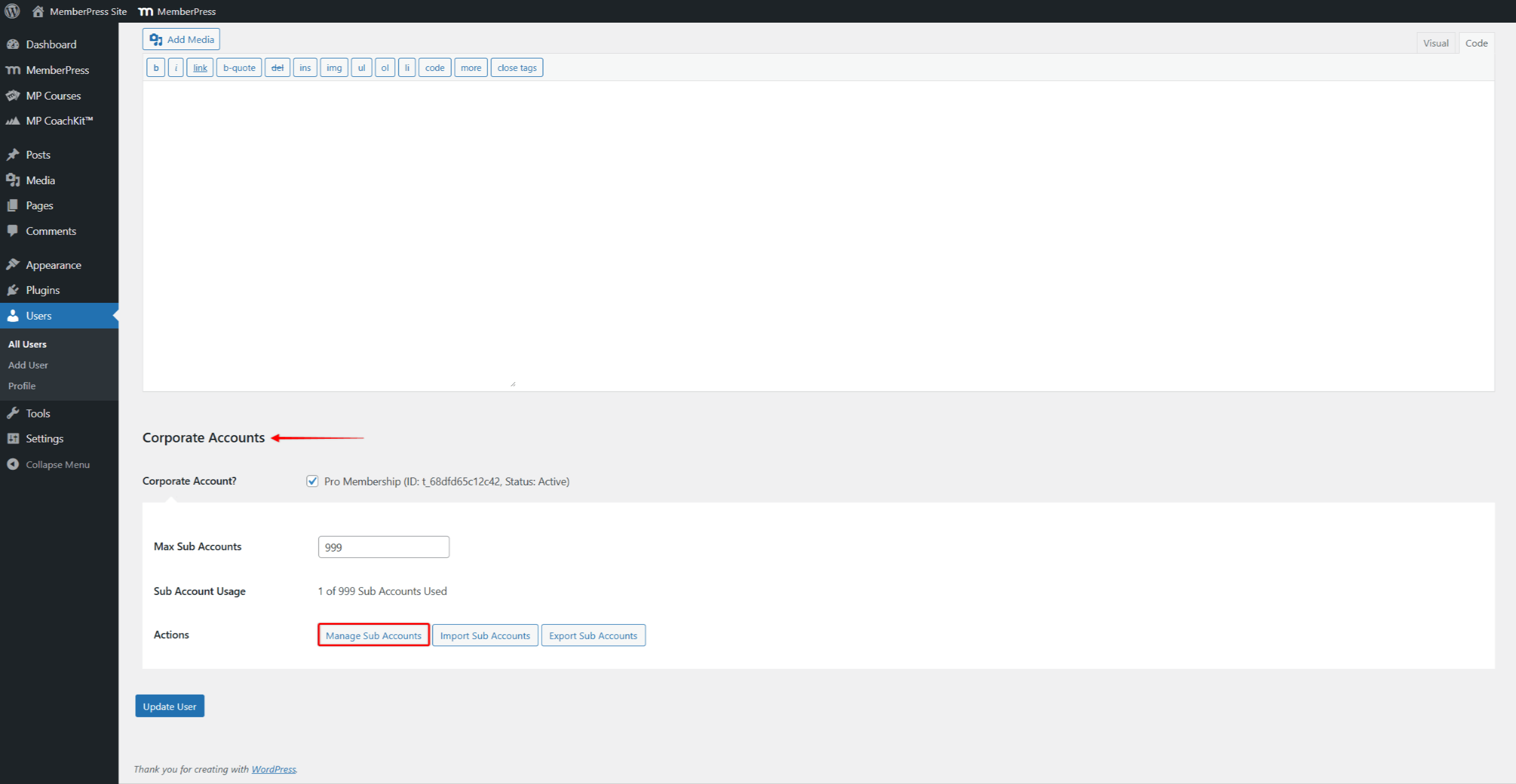 mpca-admin-manage-corp-account | MemberPress