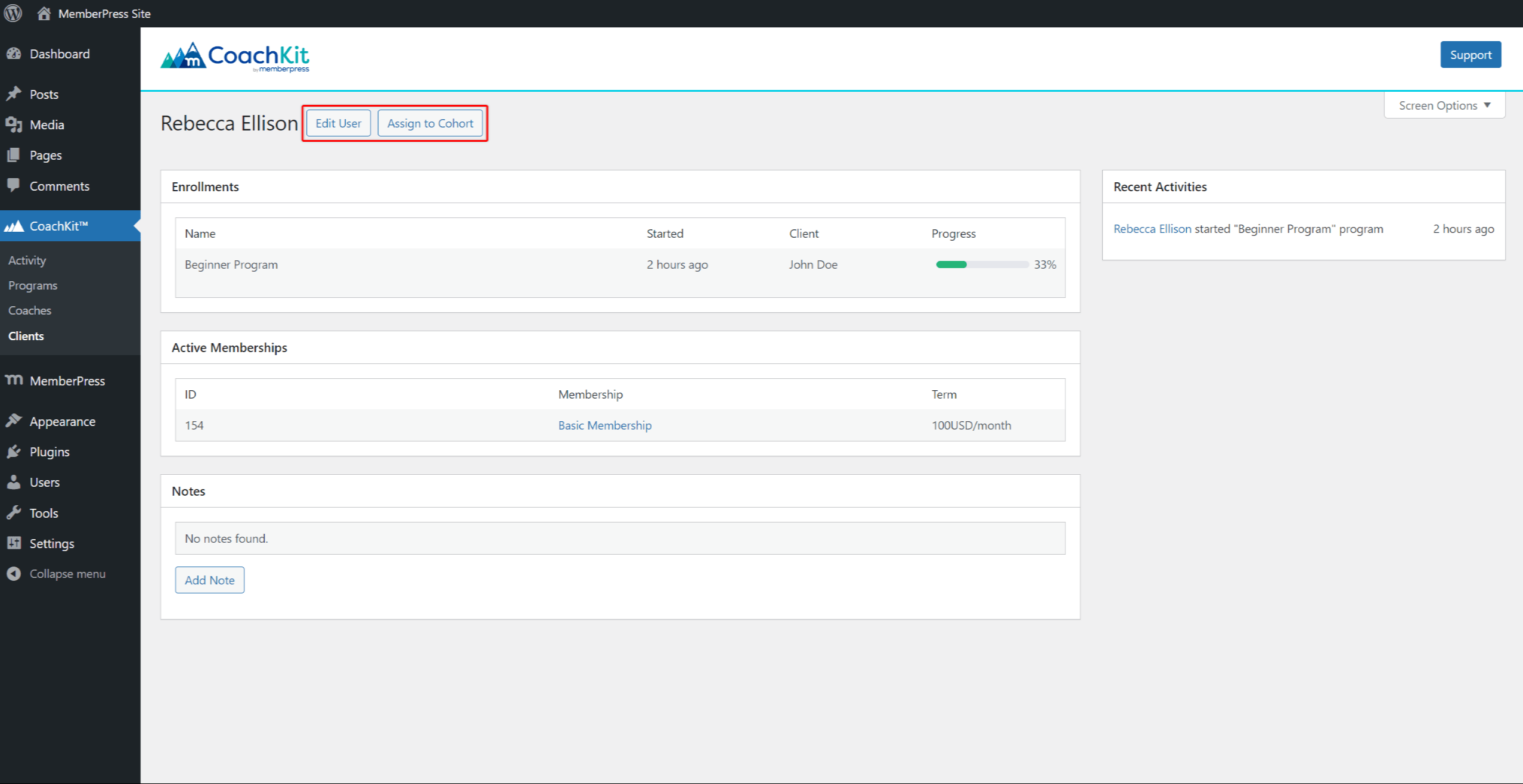 Backend CoachKit - Modifier le client ou ajouter à la cohorte