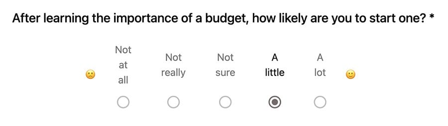 Likert Scale question example about budgeting.
