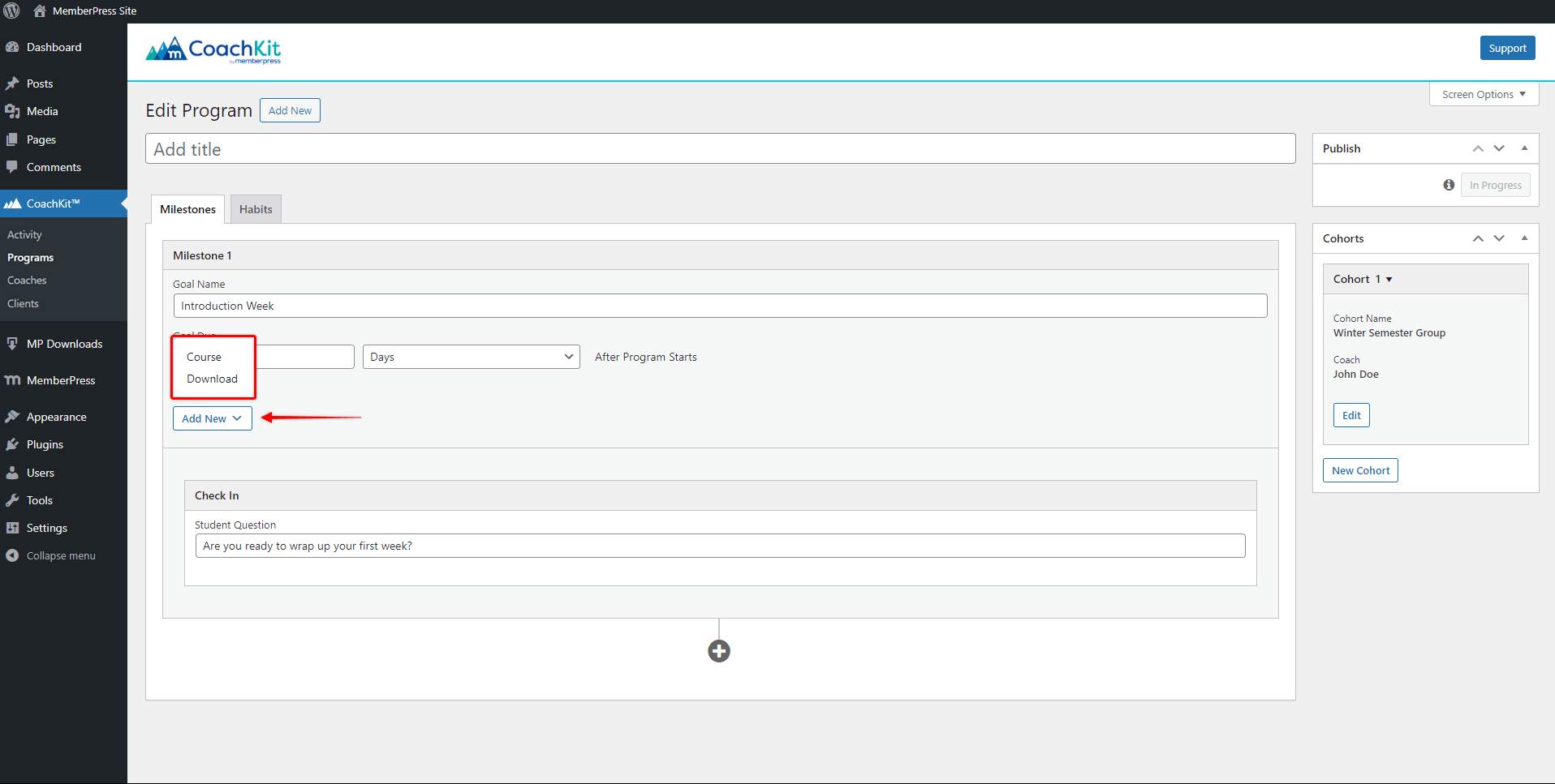 CoachKit, Programme - Hinzufügen von Kursen und Downloads