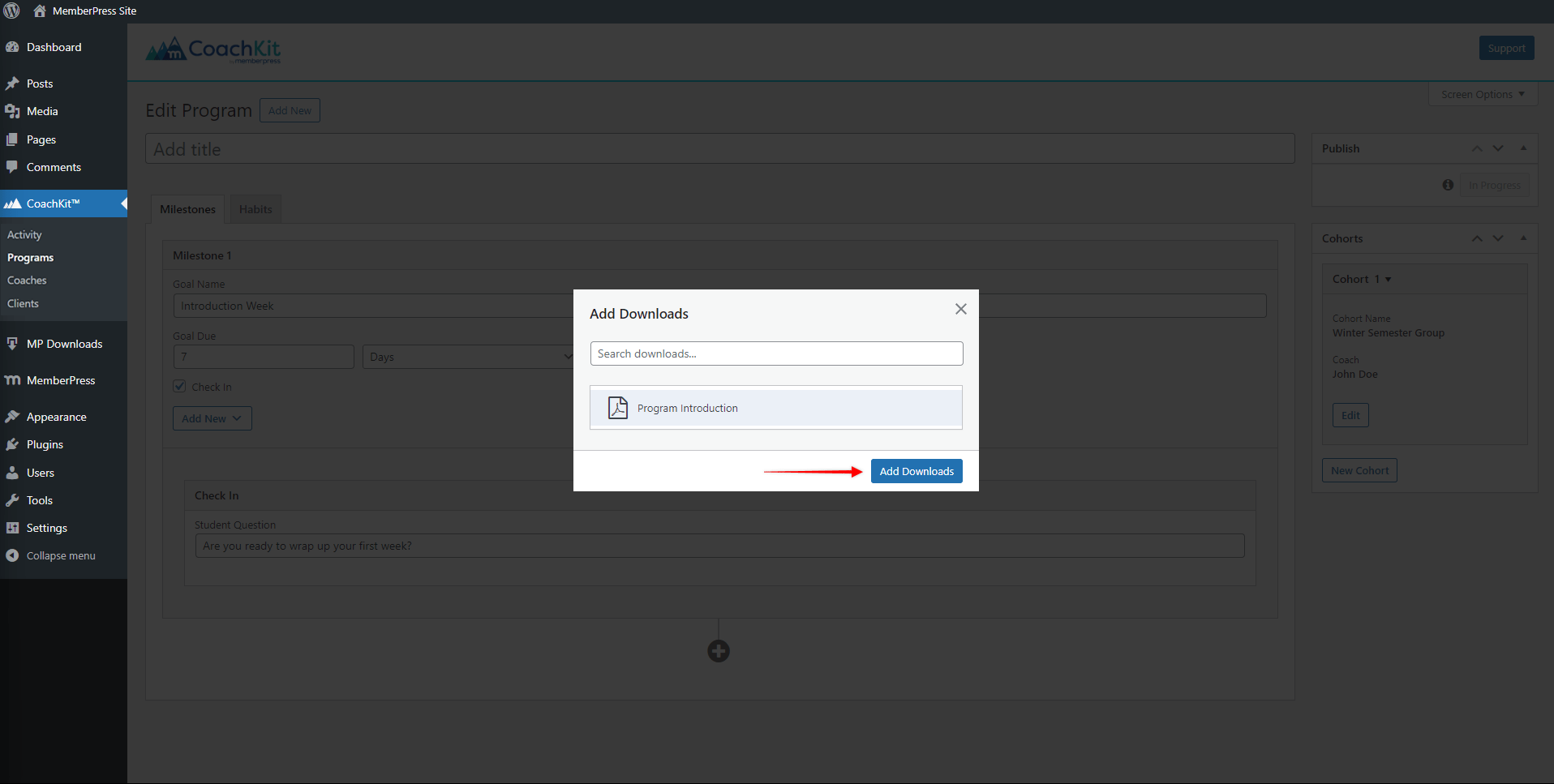 CoachKit, Programme - Hinzufügen von Downloads