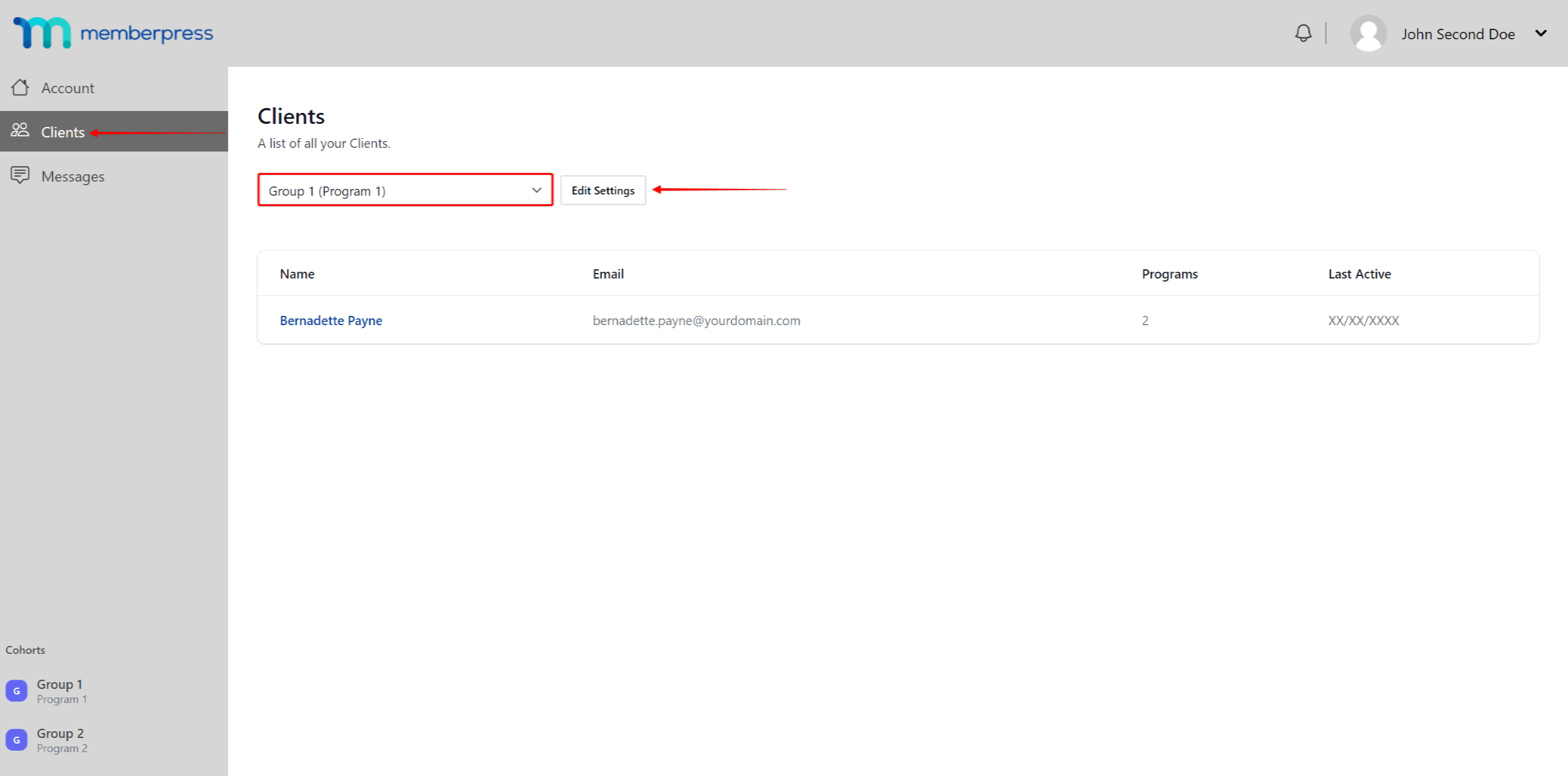 Coaching page - Edit Cohort Settings