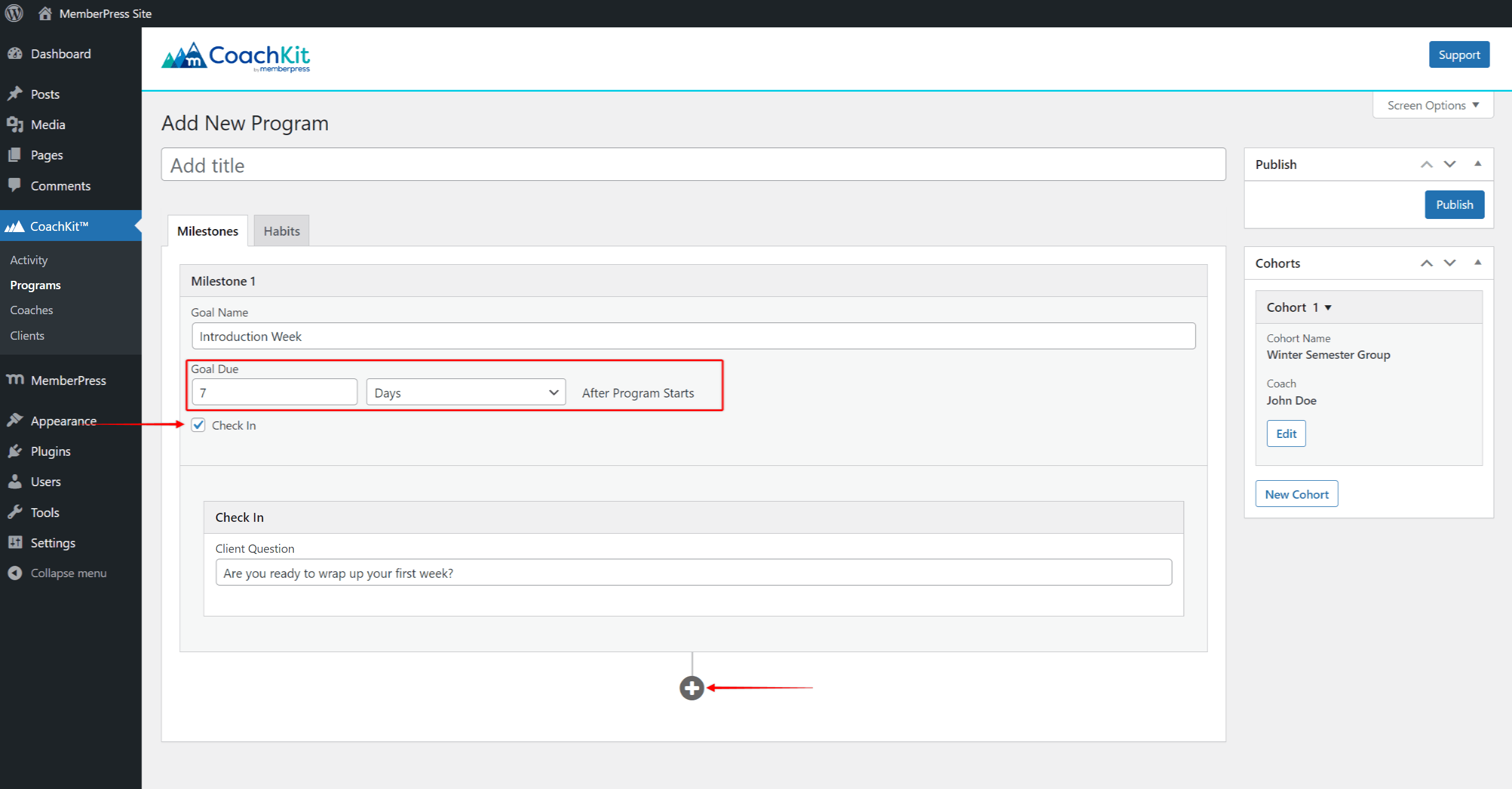 CoachKit, Programs - Milestones Settings