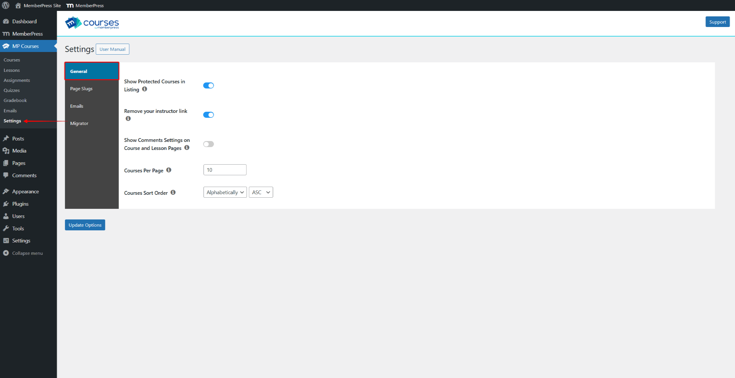 Configuración global del curso