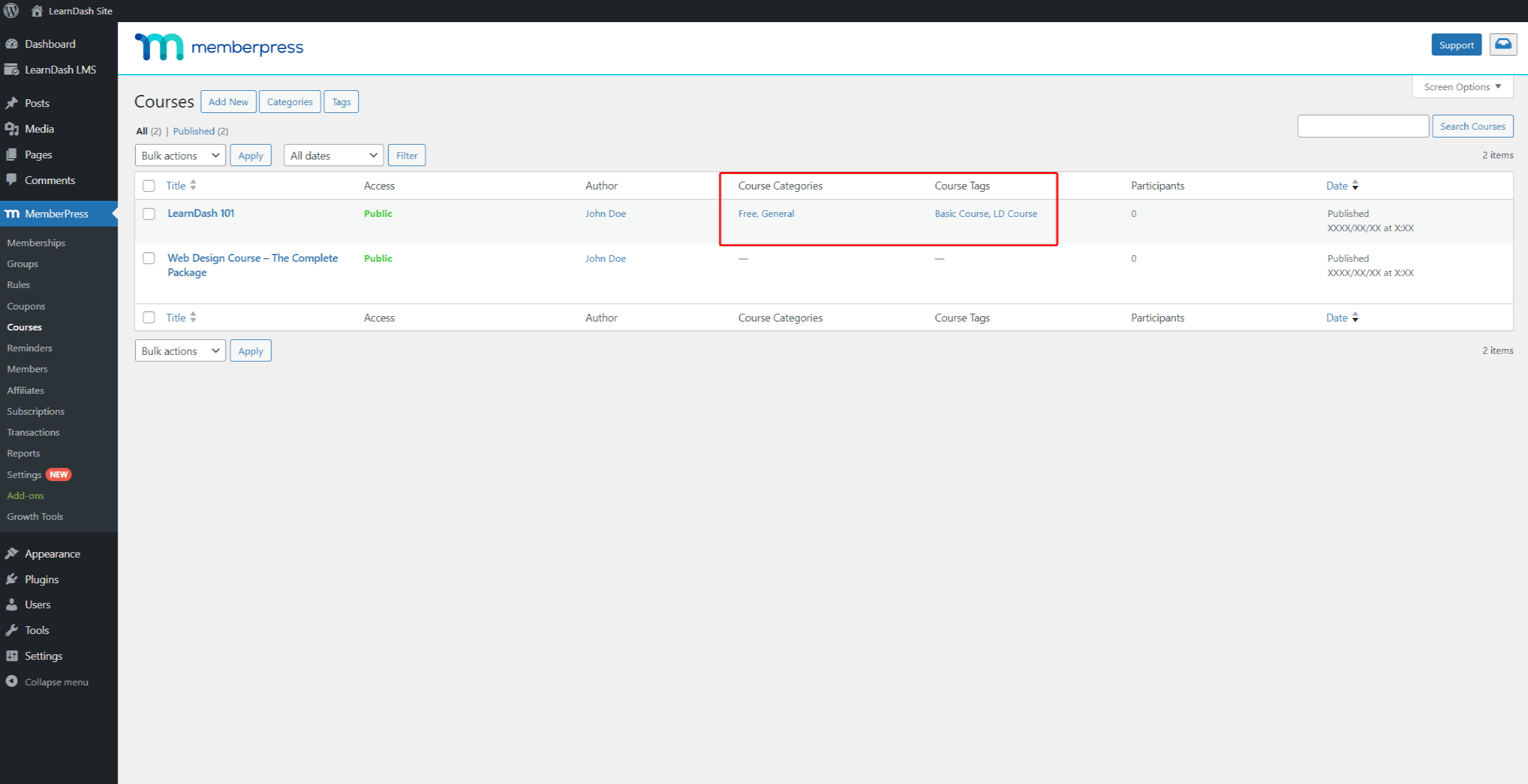 Migrar categorías y etiquetas de LearnDash