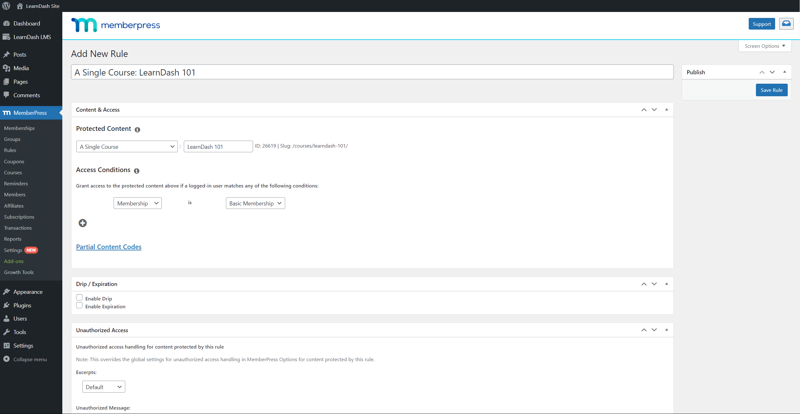 MemberPress Rules for Courses