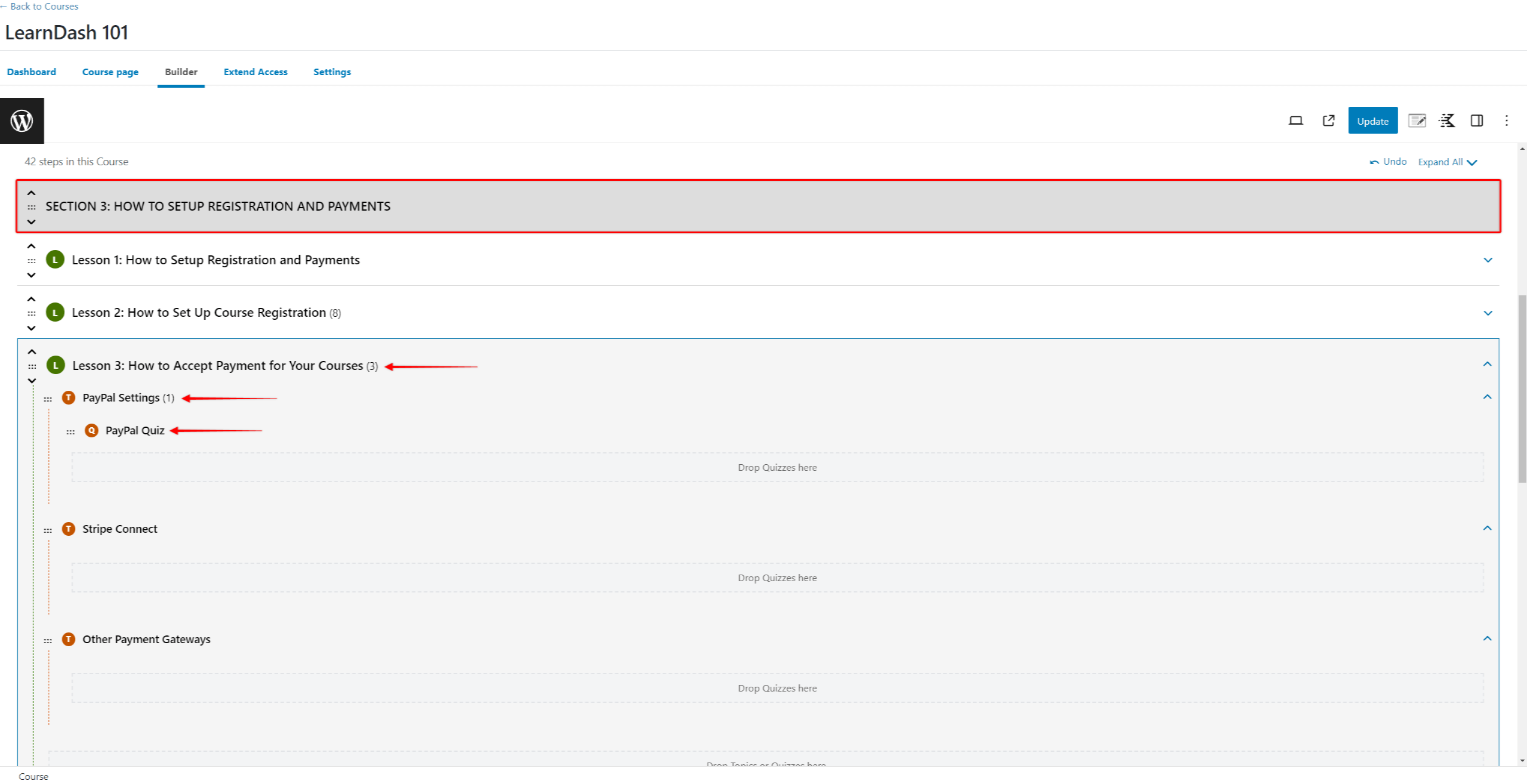 Estrutura dos cursos LearnDash