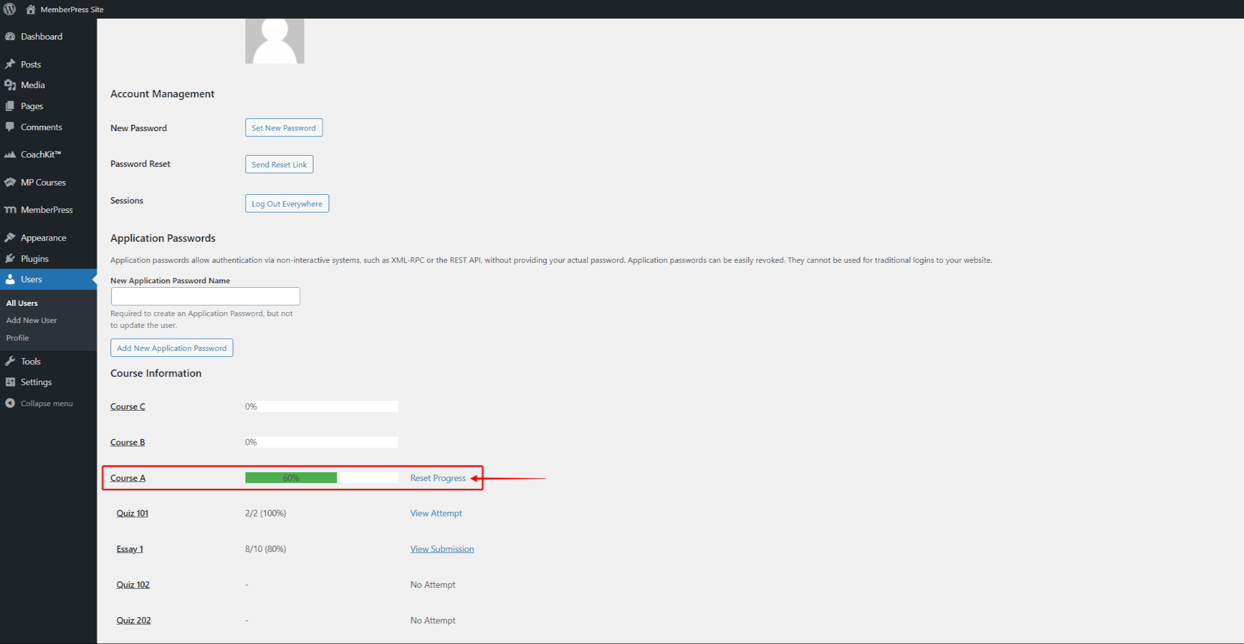 Reset Student Progress