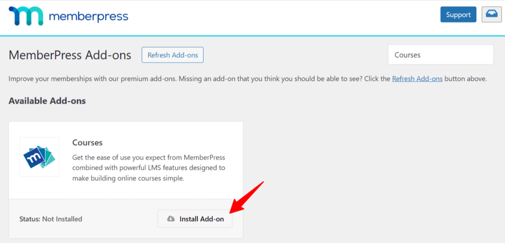 MemberPress > Add-ons > Courses
