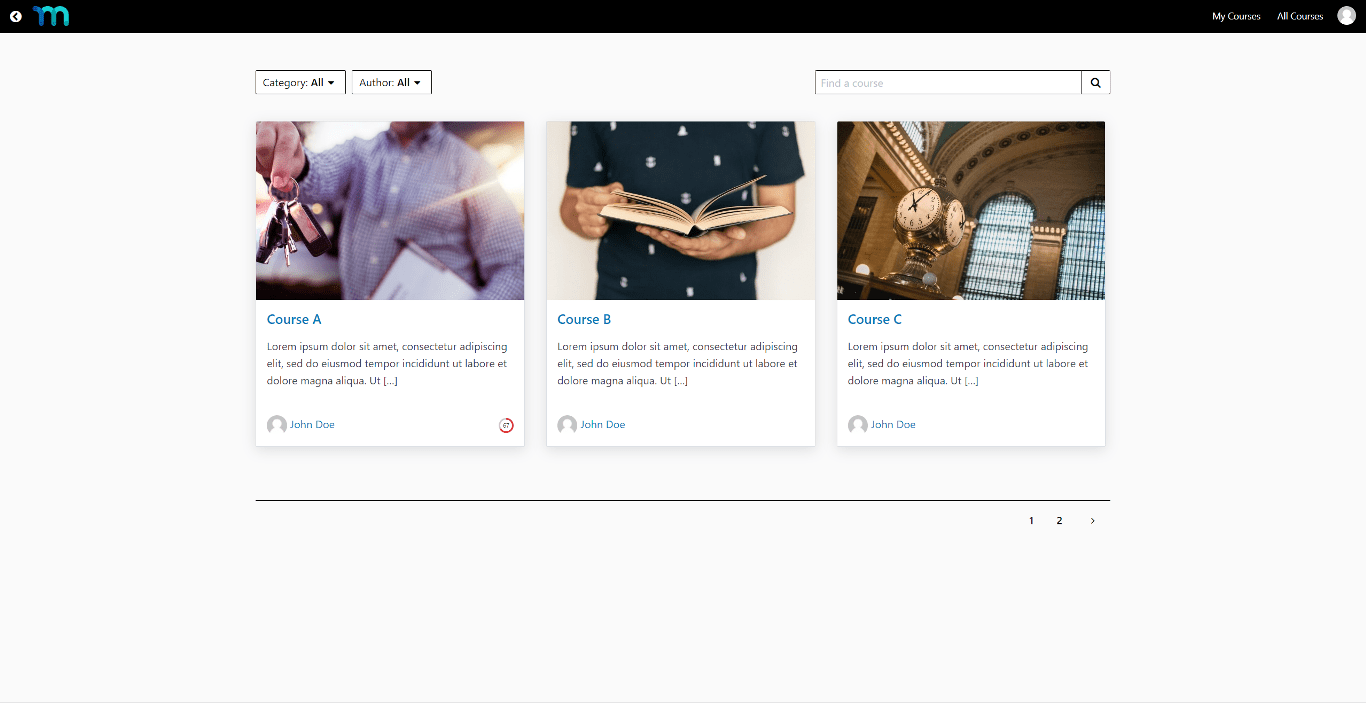 MemberPress Course Listing Page