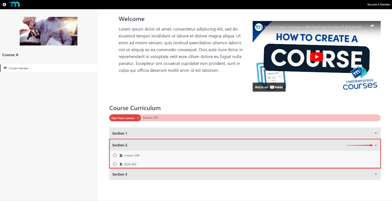 Kurs-Curricullum auf dem Frontend 