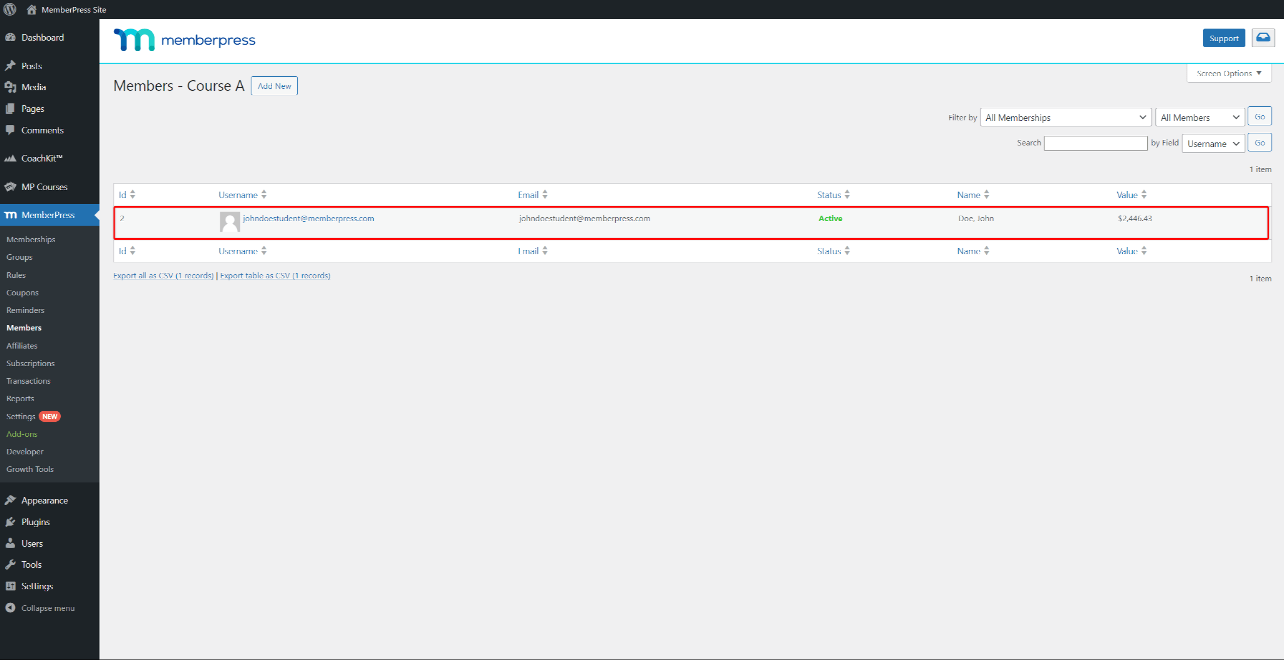 Lista de alumnos matriculados