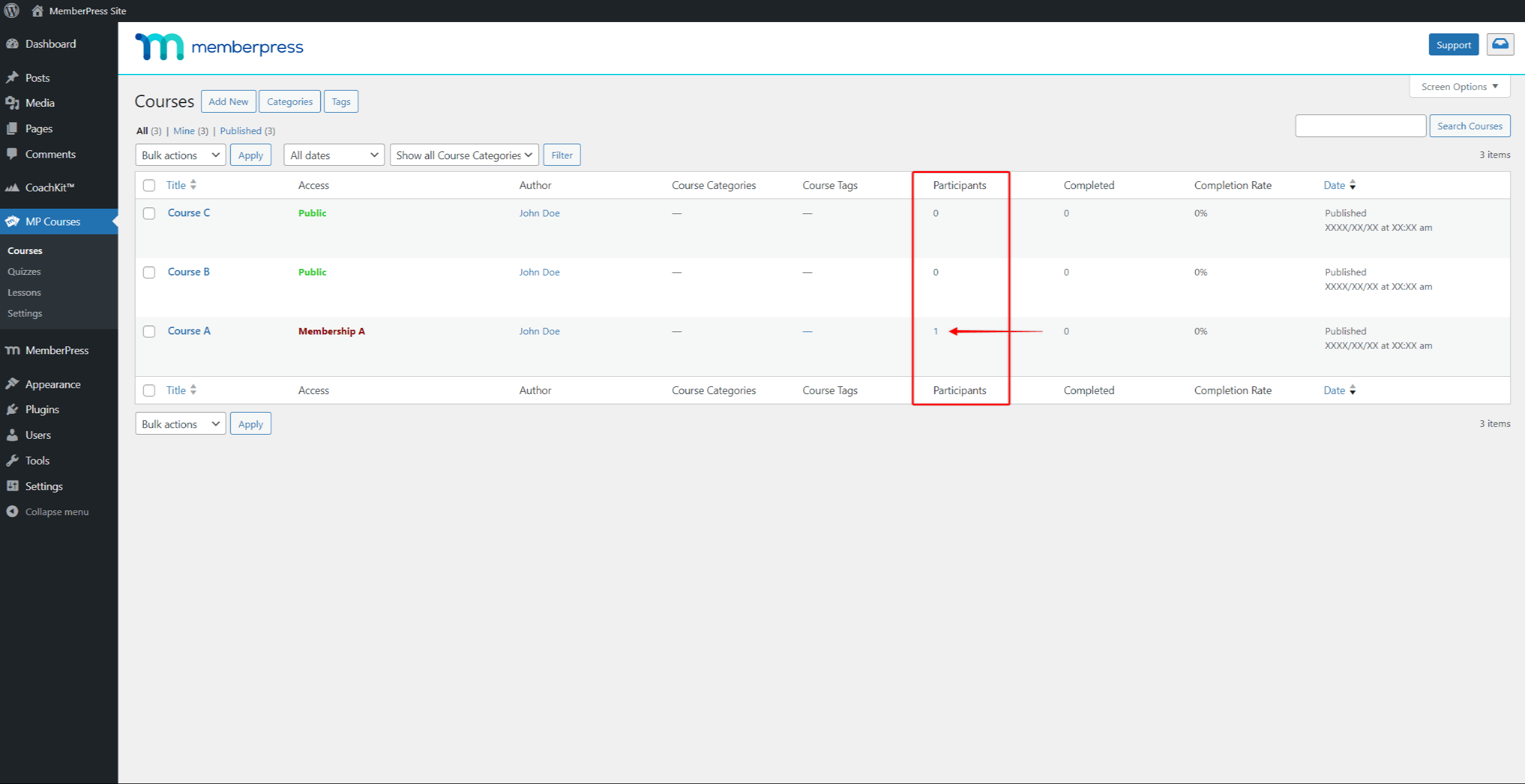 MemberPress Courses Participants