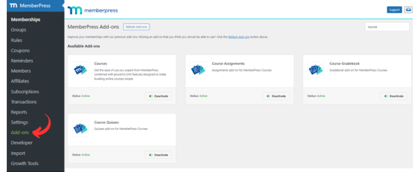 Complemento dos cursos MemberPress