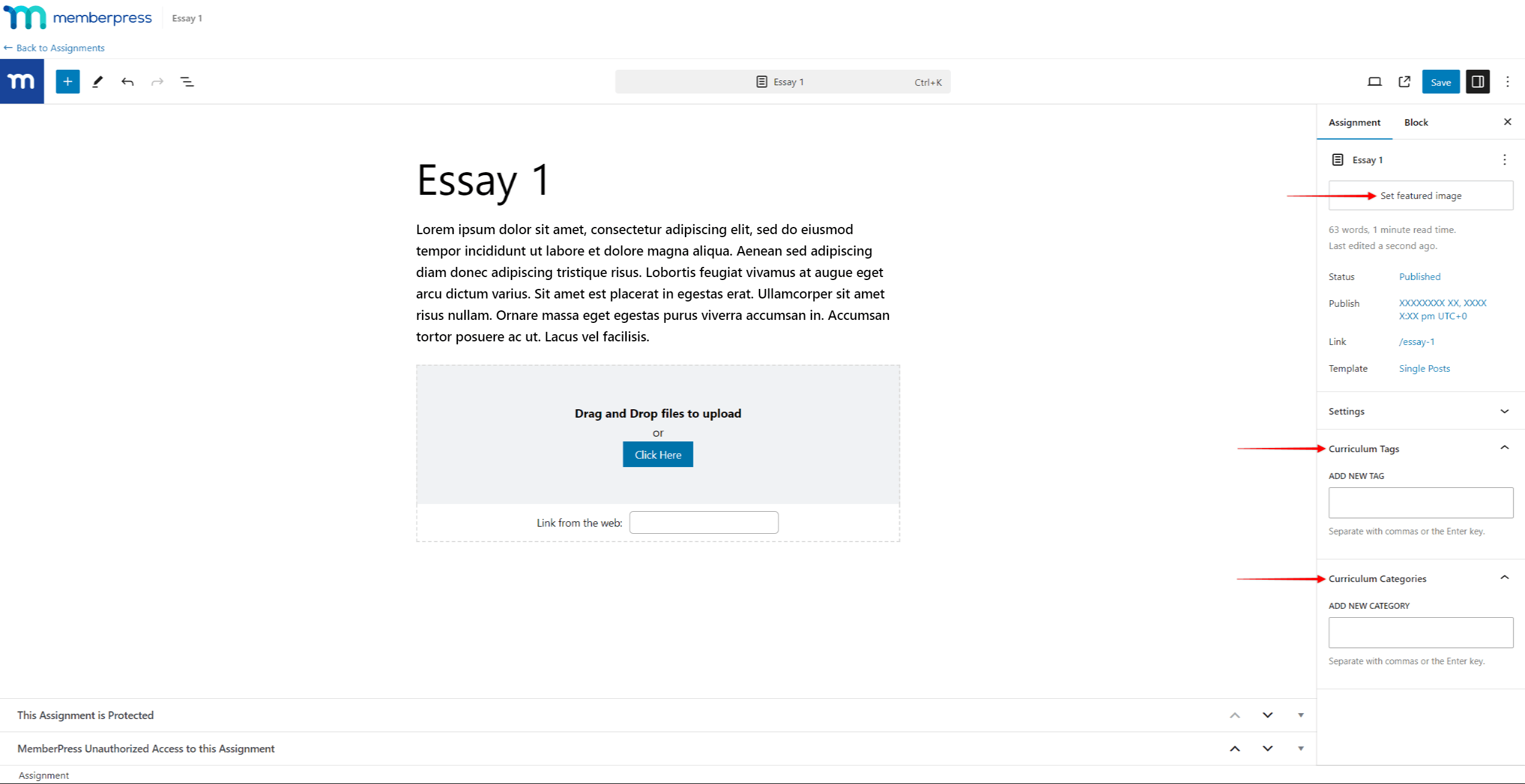 Asignación de etiquetas, categorías y configuración de imágenes destacadas