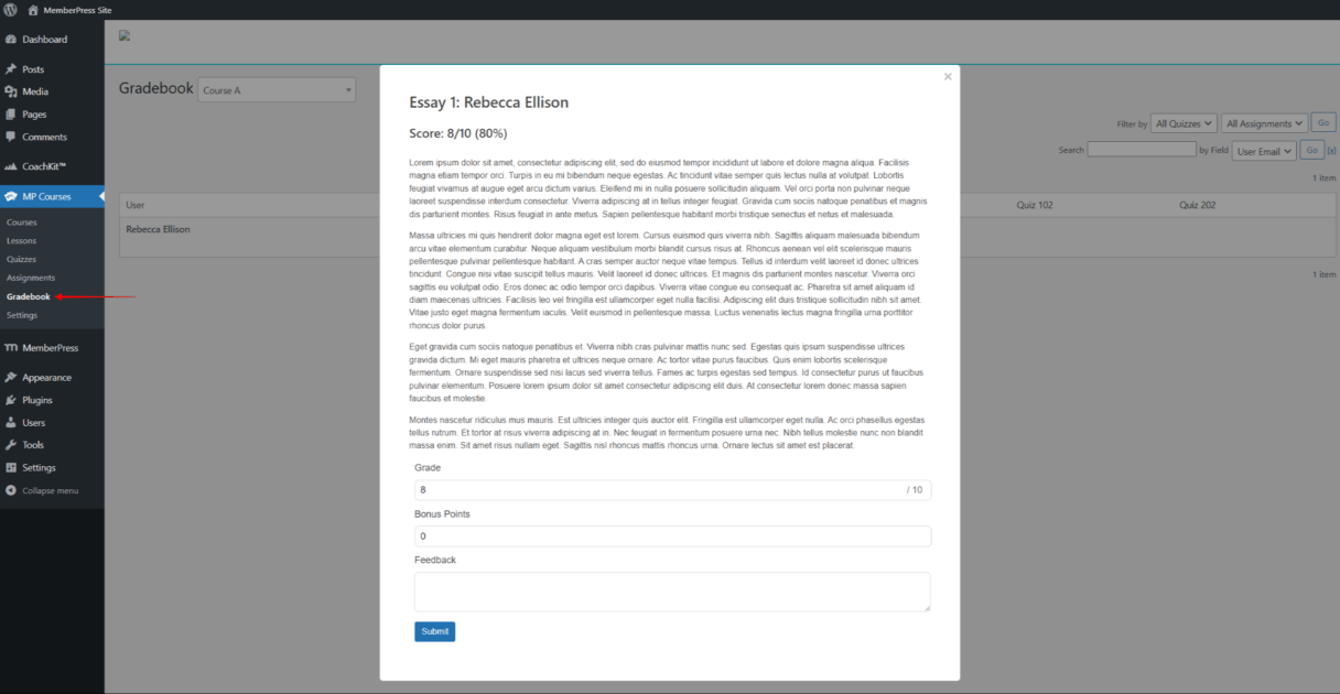 mpcs-gradebook-preview | MemberPress