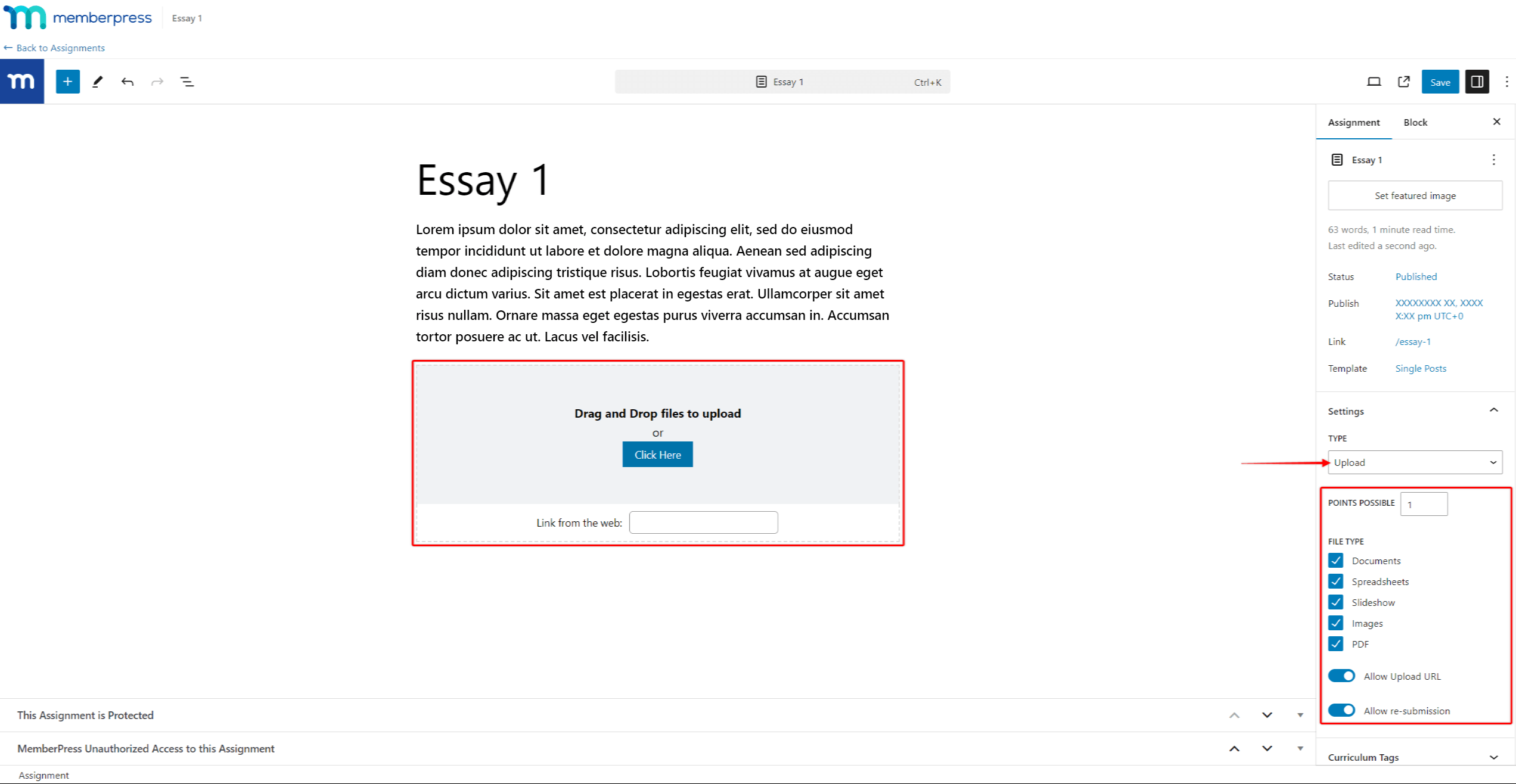 Cargar la configuración de la asignación