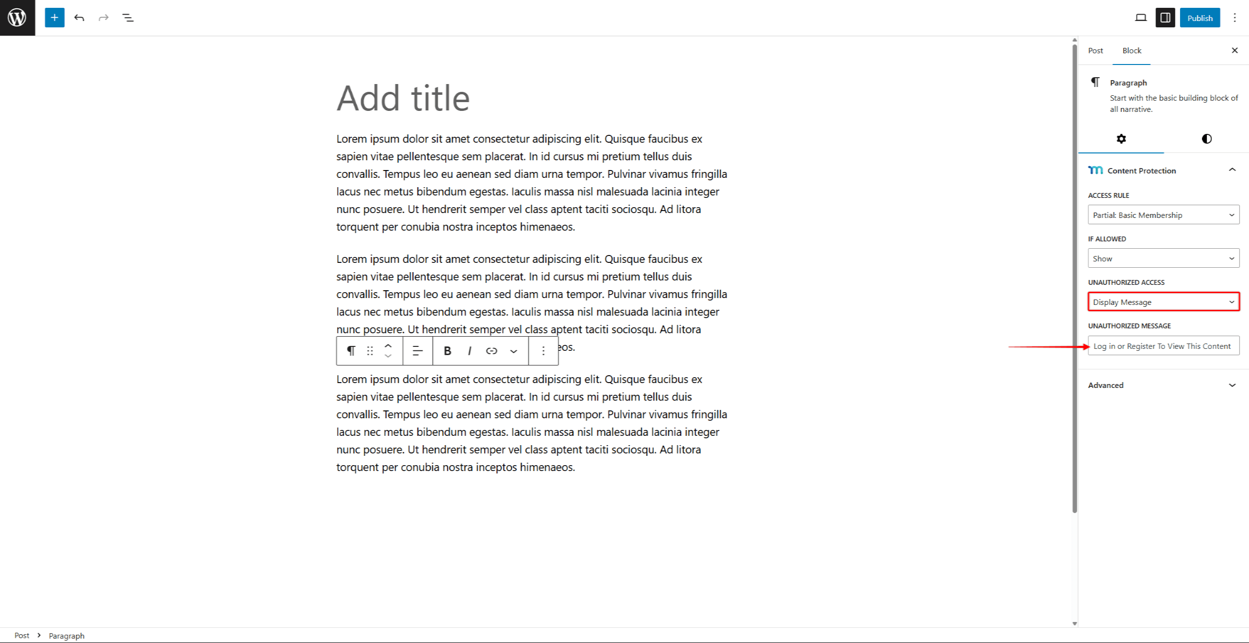 mepr-block-protection-message | MemberPress Hide Gutenberg Blocks And Show Custom Message