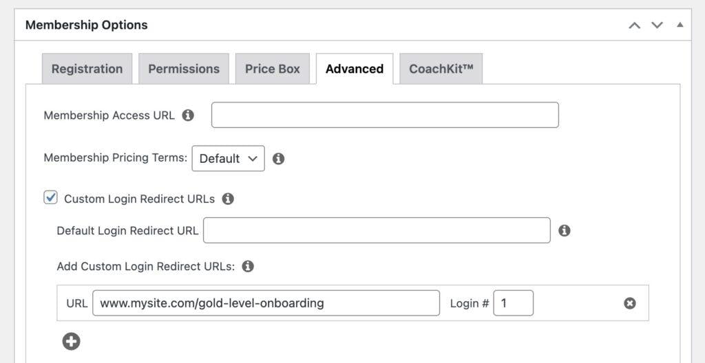 Custom login redirects | MemberPress Screenshop showing Custom login redirects in MemberPress