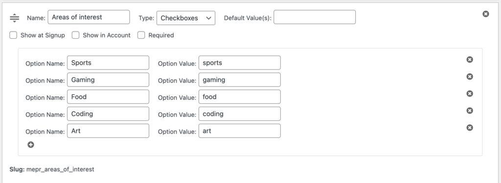 Exemplo de campo personalizado no MemberPress
