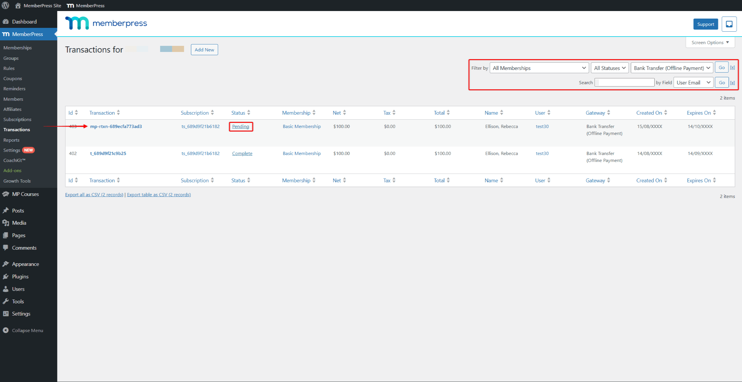 mepr-renewal-transactions | MemberPress Renewal transaction